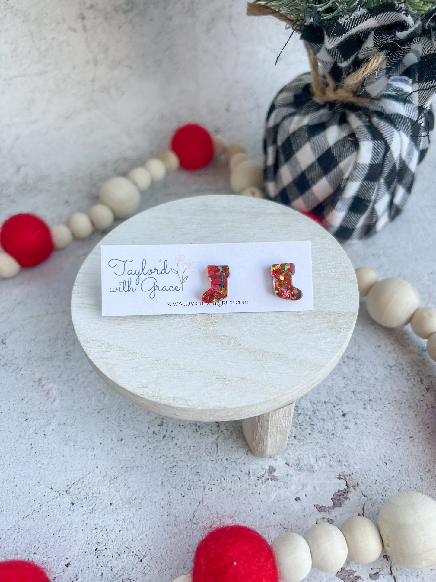 Chunky Red Glitter Stocking Stud Earrings