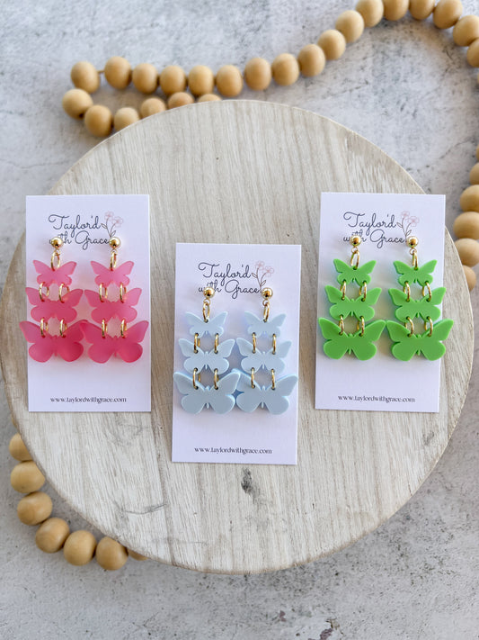 Butterfly Trifecta Earrings - Spring Colors