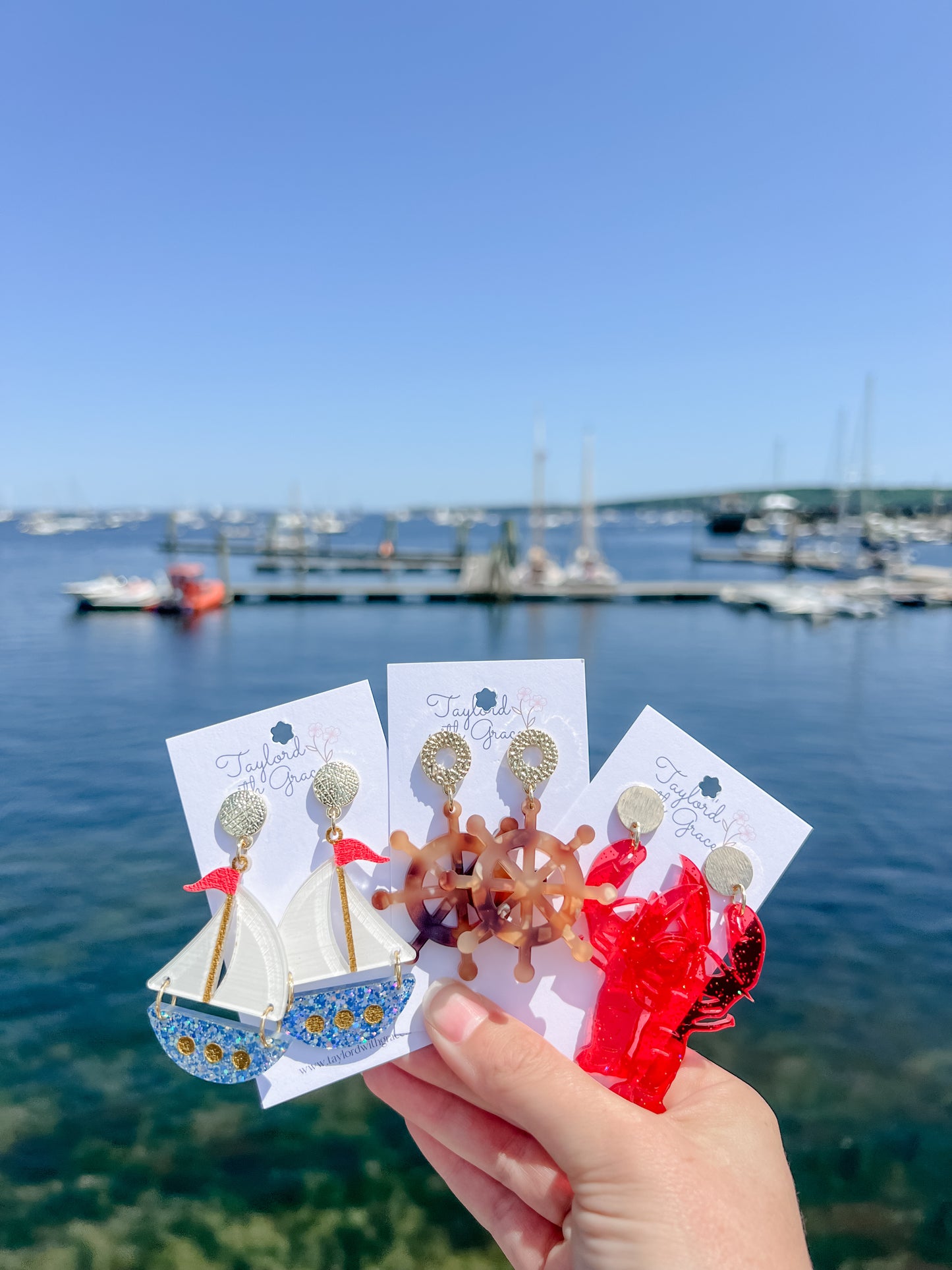 Nautical Earrings - Sailboat Earrings - Helm Earrings - Lobster Earrings