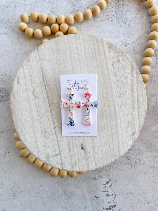 Pattern Cross Earrings