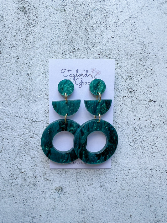 Green Shimmer Triple Dangle Earrings