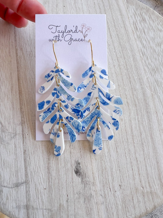 Feather Dangle Chinoiserie Earrings