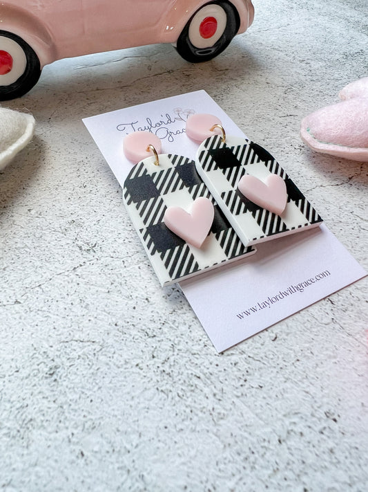 Plaid Heart Earrings